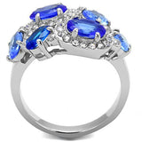 High polished (no plating) Stainless Steel Ring with Synthetic Synthetic Glass in Sapphire