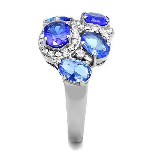 High polished (no plating) Stainless Steel Ring with Synthetic Synthetic Glass in Sapphire
