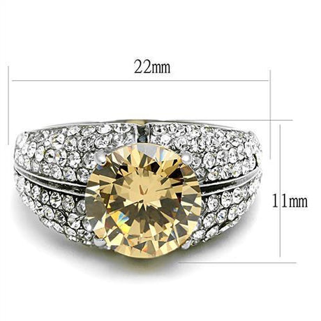 High polished (no plating) Stainless Steel Ring with AAA Grade CZ  in Champagne