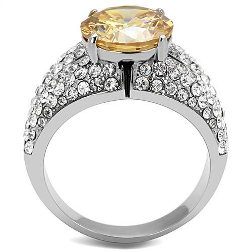 High polished (no plating) Stainless Steel Ring with AAA Grade CZ  in Champagne