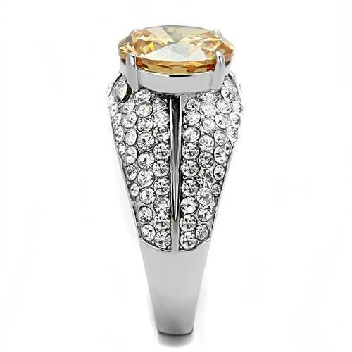 High polished (no plating) Stainless Steel Ring with AAA Grade CZ  in Champagne