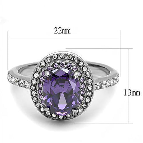High polished (no plating) Stainless Steel Ring with AAA Grade CZ  in Amethyst