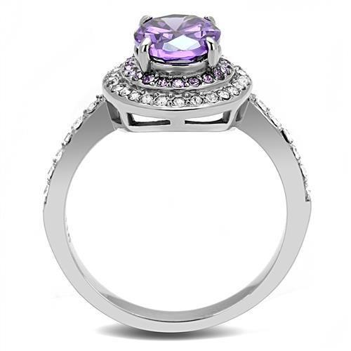 High polished (no plating) Stainless Steel Ring with AAA Grade CZ  in Amethyst