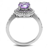 High polished (no plating) Stainless Steel Ring with AAA Grade CZ  in Amethyst
