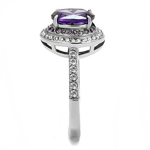 High polished (no plating) Stainless Steel Ring with AAA Grade CZ  in Amethyst