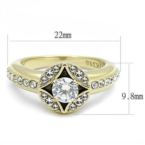 IP Gold(Ion Plating) Stainless Steel Ring with AAA Grade CZ  in Clear