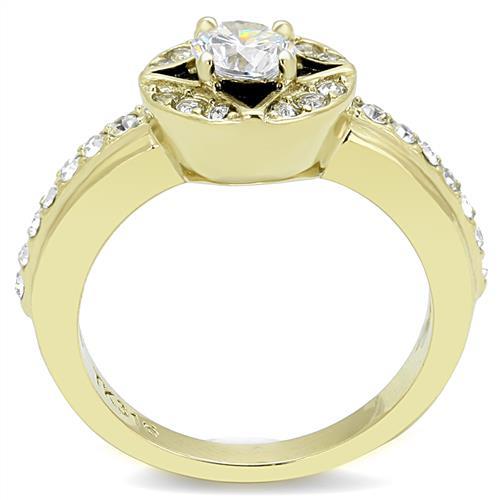 IP Gold(Ion Plating) Stainless Steel Ring with AAA Grade CZ  in Clear