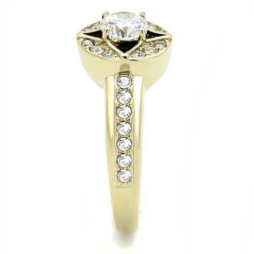 IP Gold(Ion Plating) Stainless Steel Ring with AAA Grade CZ  in Clear
