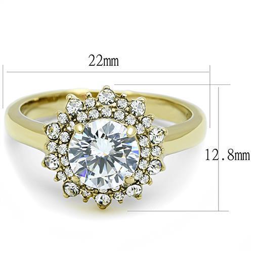 IP Gold(Ion Plating) Stainless Steel Ring with AAA Grade CZ  in Clear