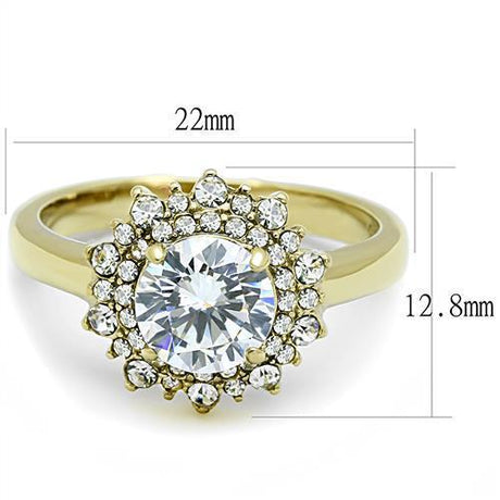 IP Gold(Ion Plating) Stainless Steel Ring with AAA Grade CZ  in Clear