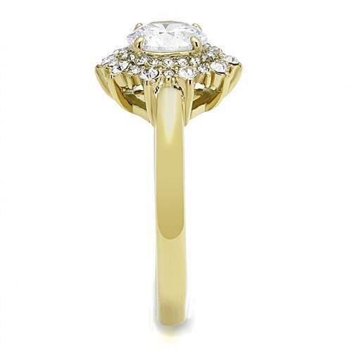 IP Gold(Ion Plating) Stainless Steel Ring with AAA Grade CZ  in Clear