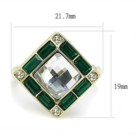 IP Gold(Ion Plating) Stainless Steel Ring with Synthetic Synthetic Glass in Clear