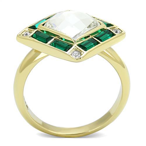 IP Gold(Ion Plating) Stainless Steel Ring with Synthetic Synthetic Glass in Clear