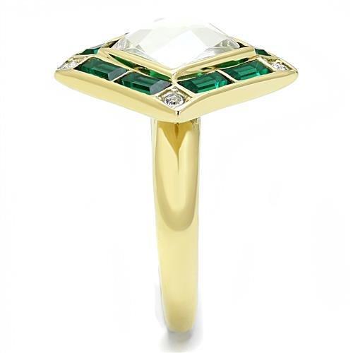 IP Gold(Ion Plating) Stainless Steel Ring with Synthetic Synthetic Glass in Clear