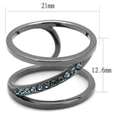 IP Light Black  (IP Gun) Stainless Steel Ring with Top Grade Crystal  in Capri Blue