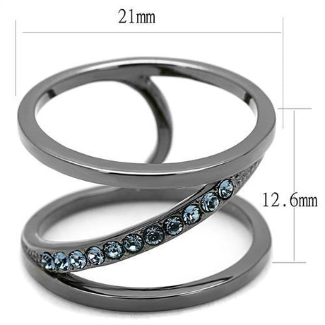 IP Light Black  (IP Gun) Stainless Steel Ring with Top Grade Crystal  in Capri Blue