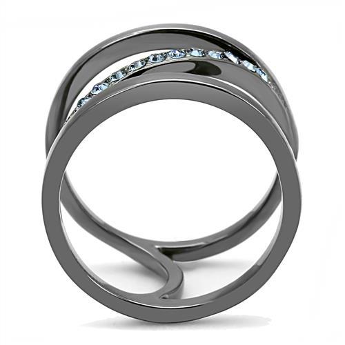 IP Light Black  (IP Gun) Stainless Steel Ring with Top Grade Crystal  in Capri Blue