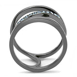 IP Light Black  (IP Gun) Stainless Steel Ring with Top Grade Crystal  in Capri Blue