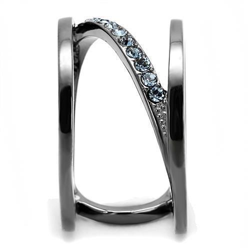 IP Light Black  (IP Gun) Stainless Steel Ring with Top Grade Crystal  in Capri Blue