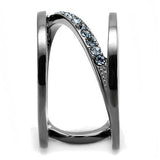 IP Light Black  (IP Gun) Stainless Steel Ring with Top Grade Crystal  in Capri Blue