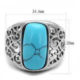 High polished (no plating) Stainless Steel Ring with Synthetic Turquoise in Sea Blue