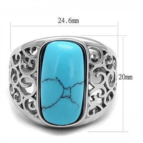 High polished (no plating) Stainless Steel Ring with Synthetic Turquoise in Sea Blue