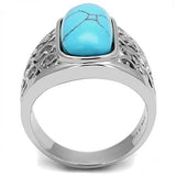 High polished (no plating) Stainless Steel Ring with Synthetic Turquoise in Sea Blue