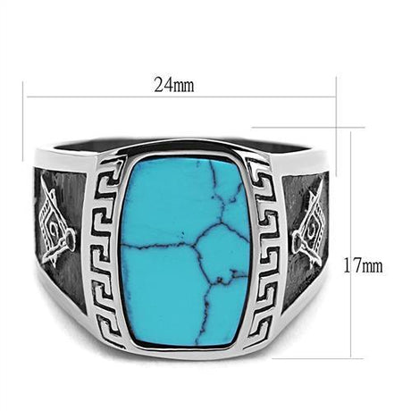High polished (no plating) Stainless Steel Ring with Synthetic Turquoise in Sea Blue
