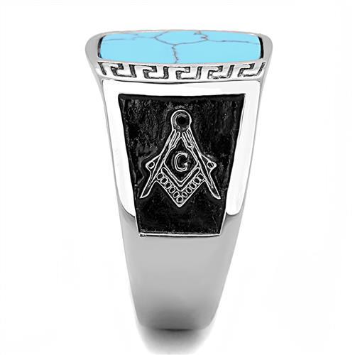 High polished (no plating) Stainless Steel Ring with Synthetic Turquoise in Sea Blue