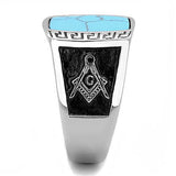 High polished (no plating) Stainless Steel Ring with Synthetic Turquoise in Sea Blue
