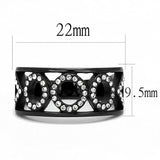 IP Black(Ion Plating) Stainless Steel Ring with Top Grade Crystal  in Clear
