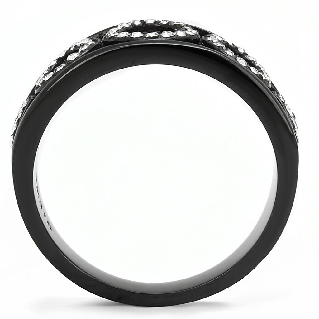 IP Black(Ion Plating) Stainless Steel Ring with Top Grade Crystal  in Clear