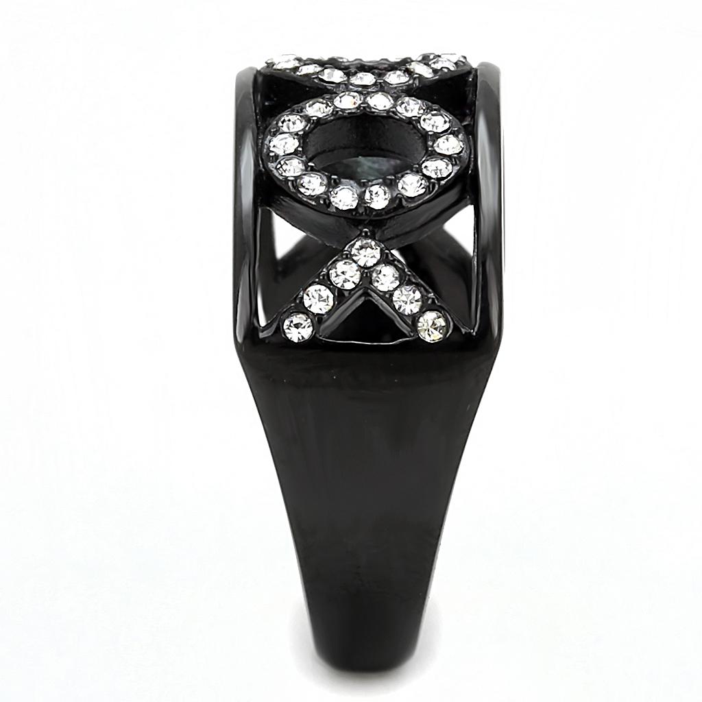 IP Black(Ion Plating) Stainless Steel Ring with Top Grade Crystal  in Clear