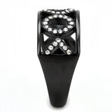 IP Black(Ion Plating) Stainless Steel Ring with Top Grade Crystal  in Clear