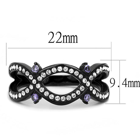 IP Black(Ion Plating) Stainless Steel Ring with AAA Grade CZ  in Amethyst