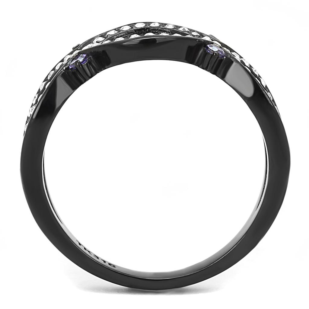 IP Black(Ion Plating) Stainless Steel Ring with AAA Grade CZ  in Amethyst