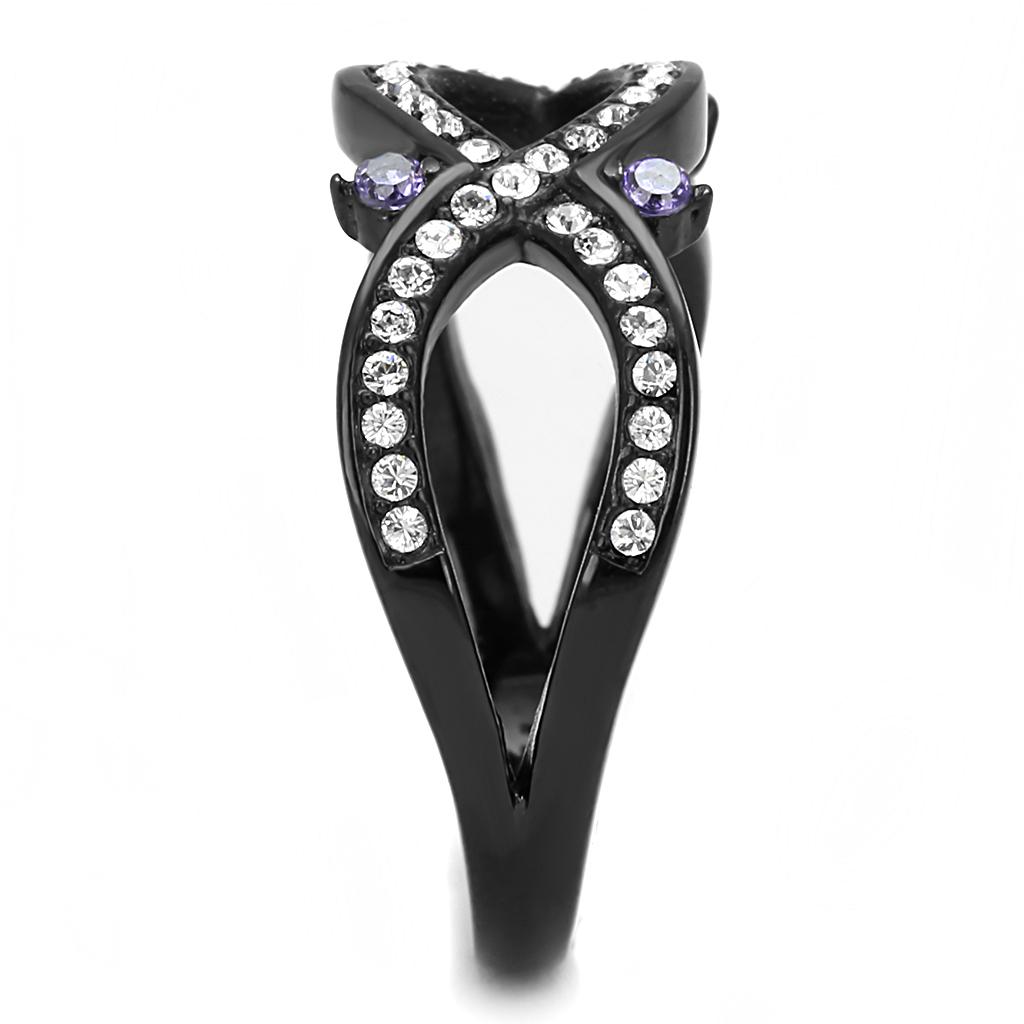 IP Black(Ion Plating) Stainless Steel Ring with AAA Grade CZ  in Amethyst