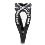 IP Black(Ion Plating) Stainless Steel Ring with AAA Grade CZ  in Amethyst