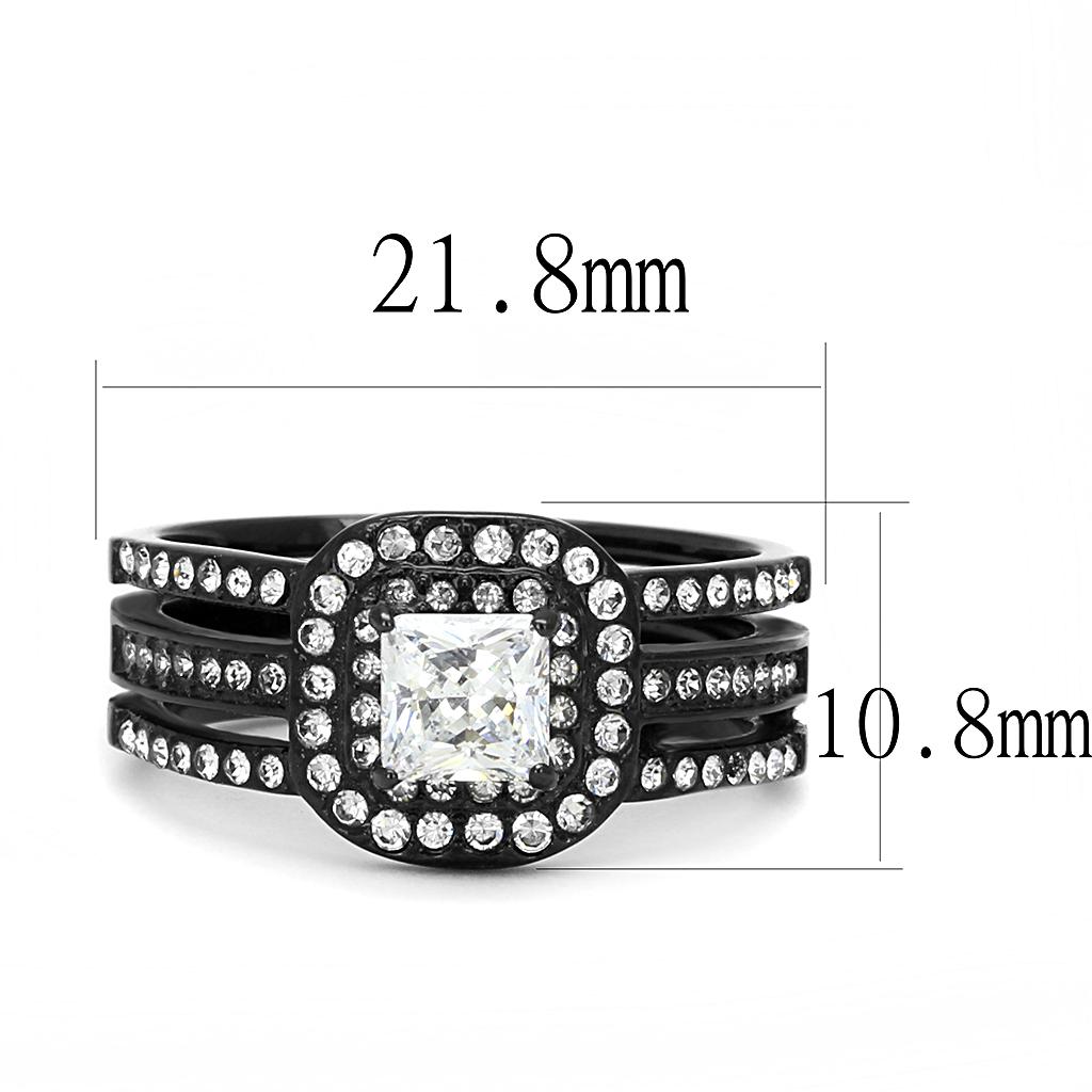 IP Black(Ion Plating) Stainless Steel Ring with AAA Grade CZ  in Clear