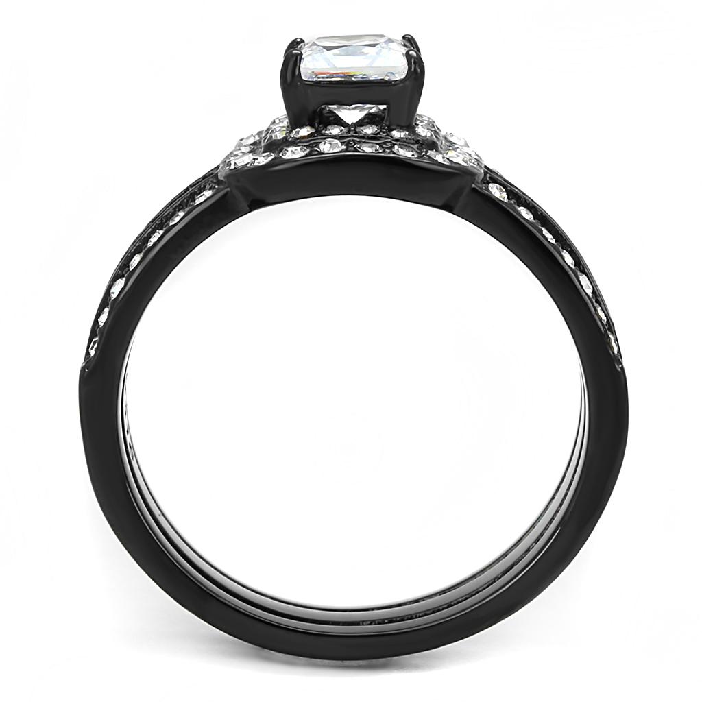 IP Black(Ion Plating) Stainless Steel Ring with AAA Grade CZ  in Clear