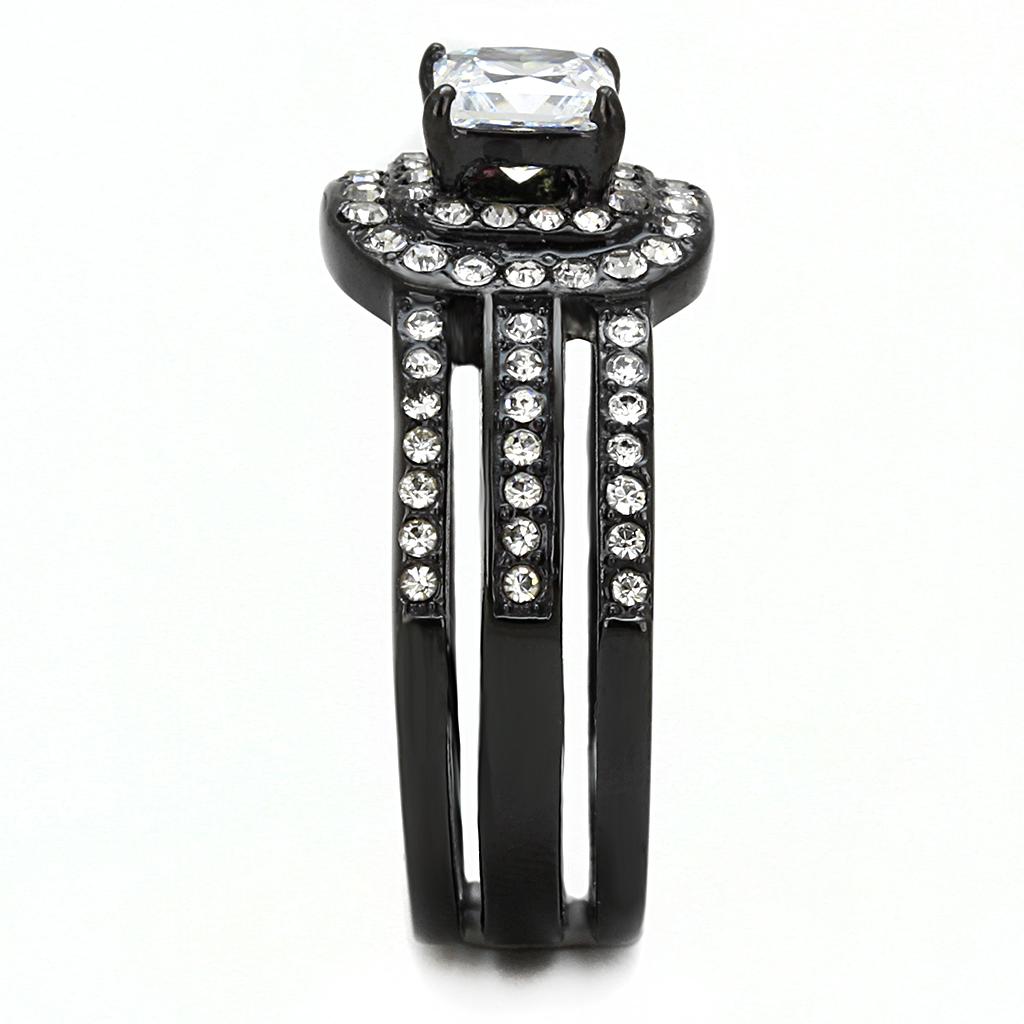 IP Black(Ion Plating) Stainless Steel Ring with AAA Grade CZ  in Clear