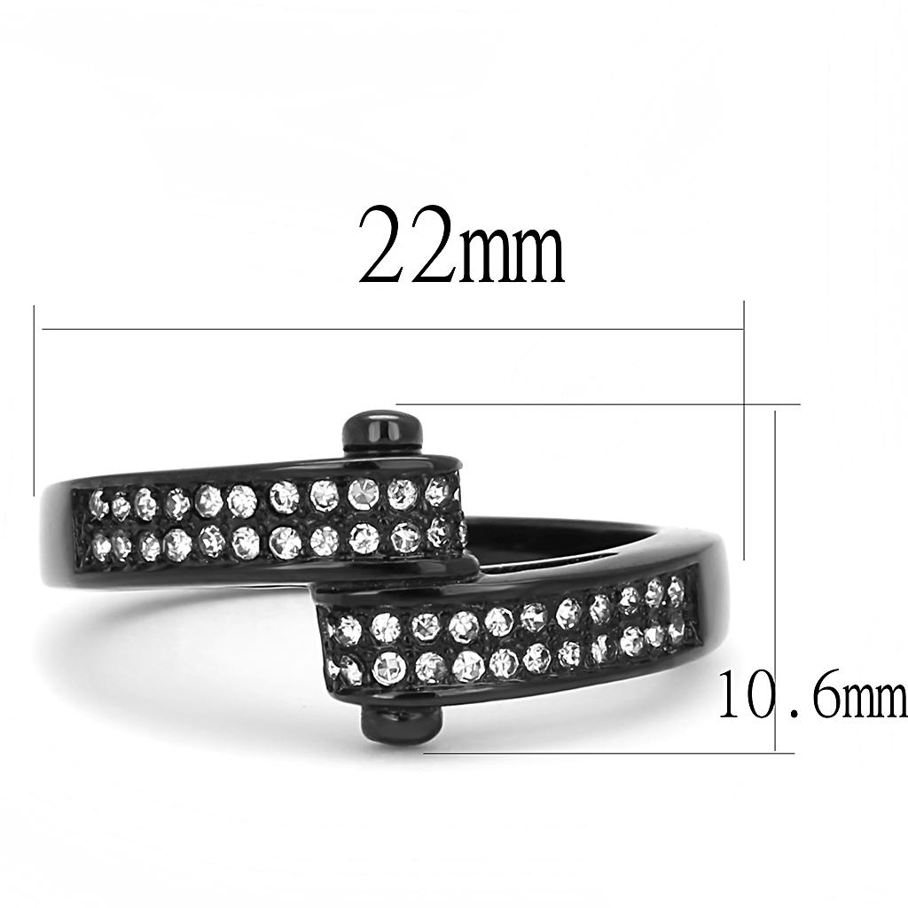 IP Black(Ion Plating) Stainless Steel Ring with Top Grade Crystal  in Clear