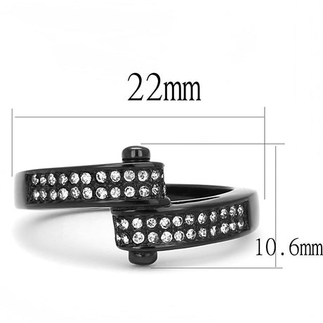 IP Black(Ion Plating) Stainless Steel Ring with Top Grade Crystal  in Clear