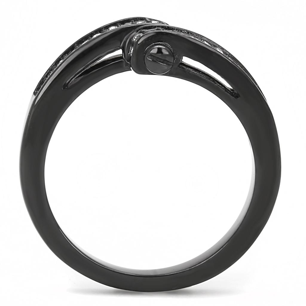 IP Black(Ion Plating) Stainless Steel Ring with Top Grade Crystal  in Clear