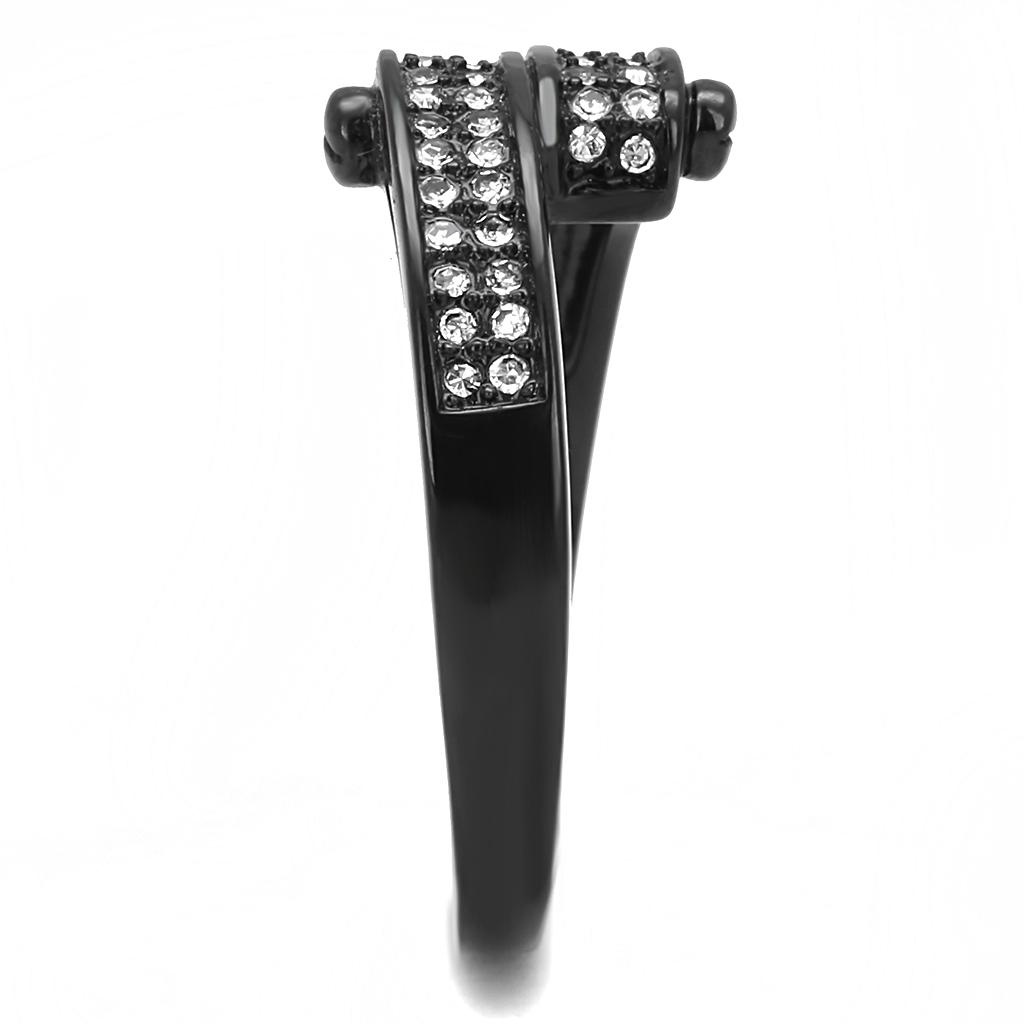 IP Black(Ion Plating) Stainless Steel Ring with Top Grade Crystal  in Clear