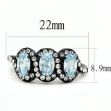 IP Black(Ion Plating) Stainless Steel Ring with AAA Grade CZ  in Sea Blue