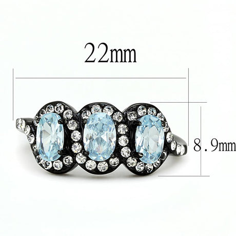 IP Black(Ion Plating) Stainless Steel Ring with AAA Grade CZ  in Sea Blue