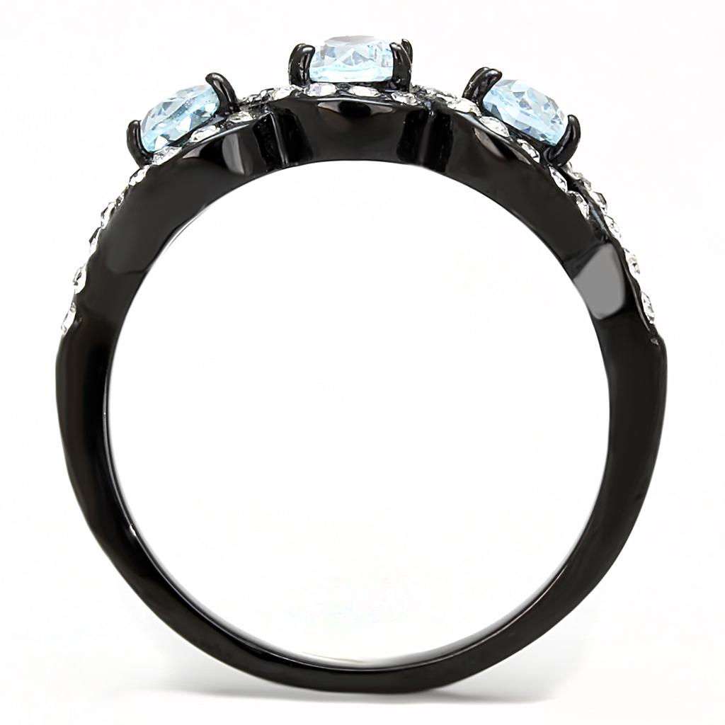 IP Black(Ion Plating) Stainless Steel Ring with AAA Grade CZ  in Sea Blue