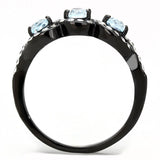 IP Black(Ion Plating) Stainless Steel Ring with AAA Grade CZ  in Sea Blue