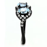 IP Black(Ion Plating) Stainless Steel Ring with AAA Grade CZ  in Sea Blue